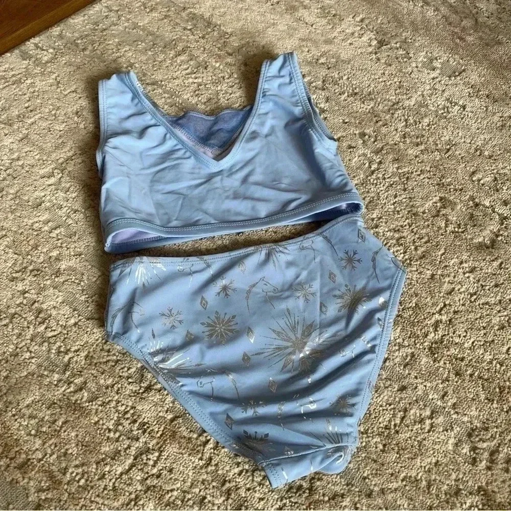 Disney Frozen 2 Two Piece Bikini Swim Set Girl's Blue Silver Metallic: 7/8 years
